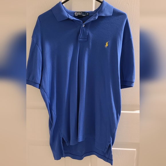 Ralph Lauren Polo Shirt Men Blue Medium Plain Pony Short Sleeve Collared Golf - Picture 1 of 3